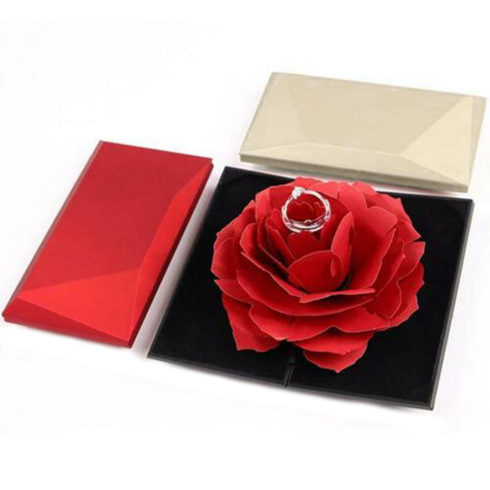Rotating Rose Ring Box Folding Jewelry Storage Box Case for Proposal  Wedding Engagement Red - Walmart.com