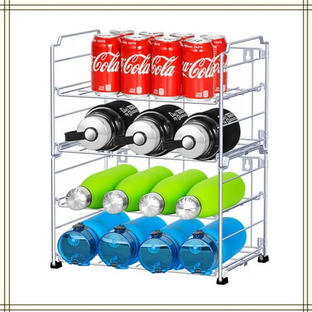 

Auledio Adjustable Water Bottle Organizer Holder 2-Tier (2 Pack) Stackable Wall-Mounted Water Bottle Storage Rack for Kitchen Pantry (Silver)