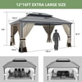 thumbnail image 5 of Kullavik 12'x16' Hardtop Gazebo, Outdoor Double Roof Canopy with Netting and Curtains, Galvanized Metal Frame, Sunshade for Patio, Backyard, Deck and Lawns-Sand, 5 of 7