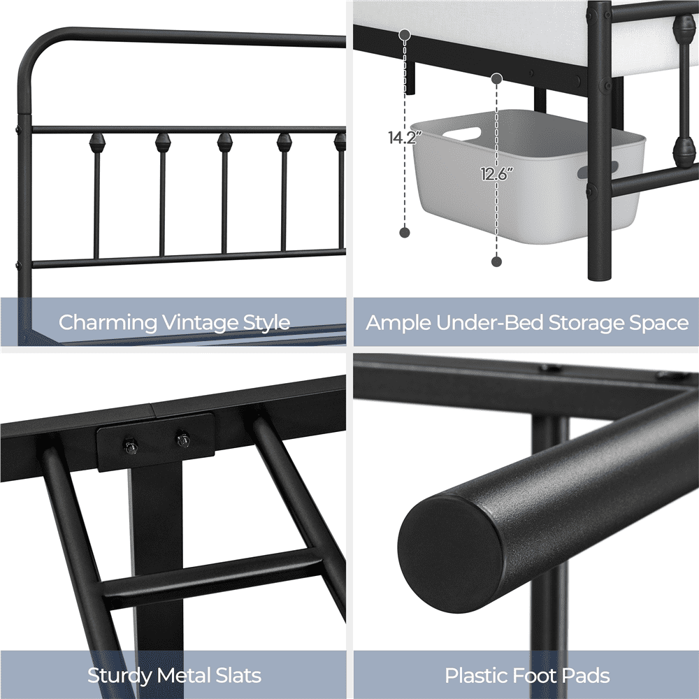 Alden Design Metal Platform Bed Frame with High Headboard, All Ages, Twin XL, Black
