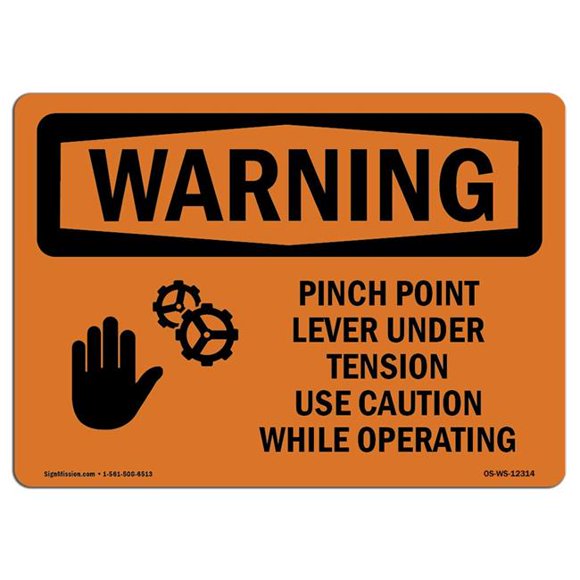 SignMission OS-WS-D-35-L-12314 OSHA Warning Sign - Pinch Point Lever Under Tension with Symbol