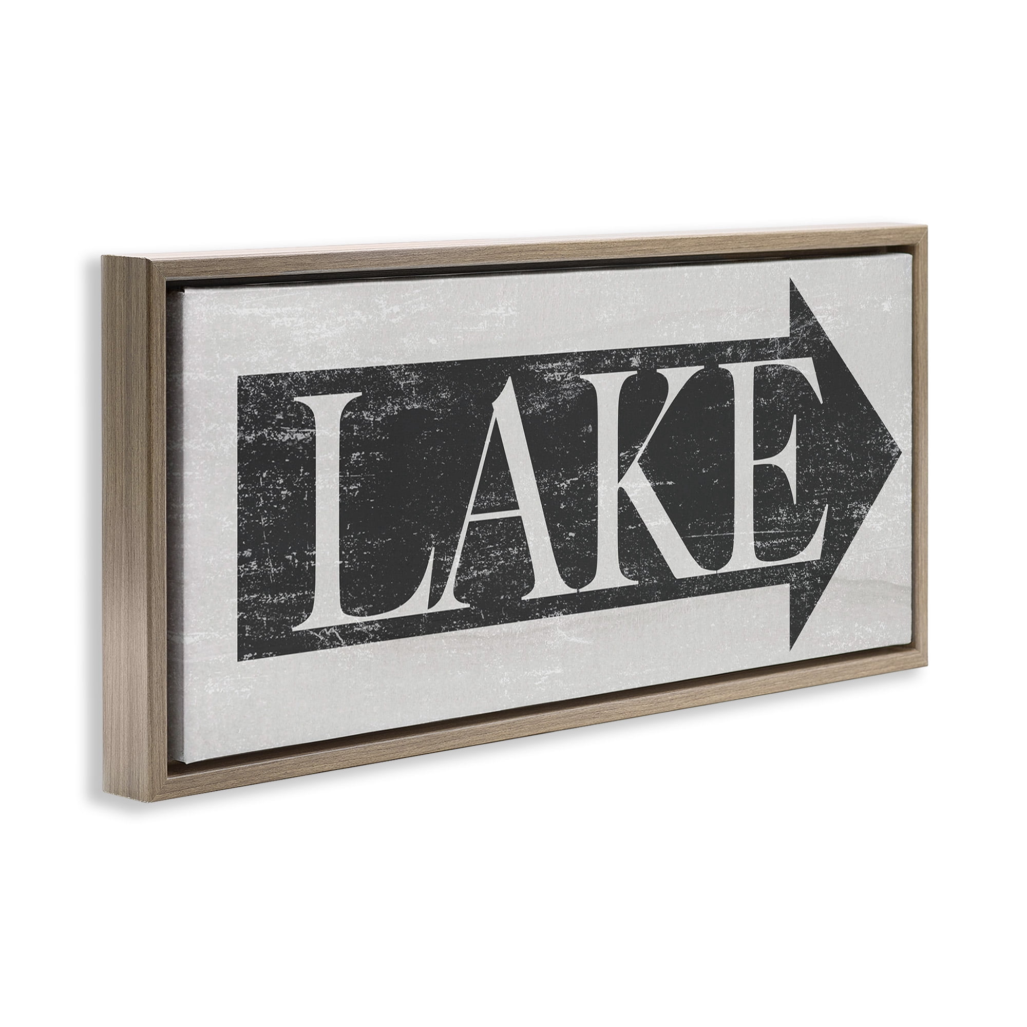 Stupell Industries Distressed Lake Arrow Sign Nature Painting Brown Floater Framed Canvas Art Print Wall Art, 25 x 11