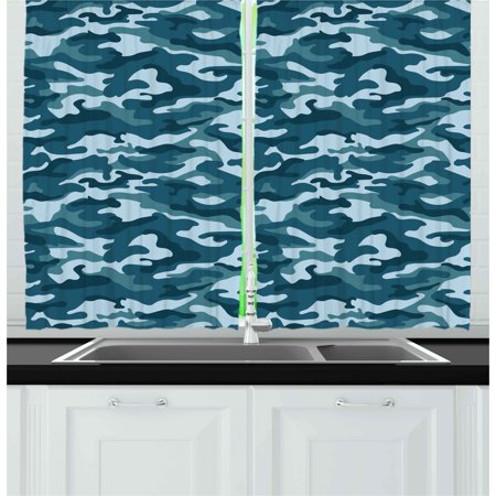 Camo Curtains 2 Panels Set Military Theme Camouflage In Oceanic