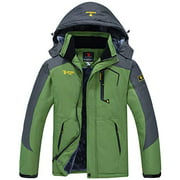 JINSHI Men's Waterproof Windproof Fleece Ski Jacket Outdoor Insulated Snow Jacket (Green,XL)