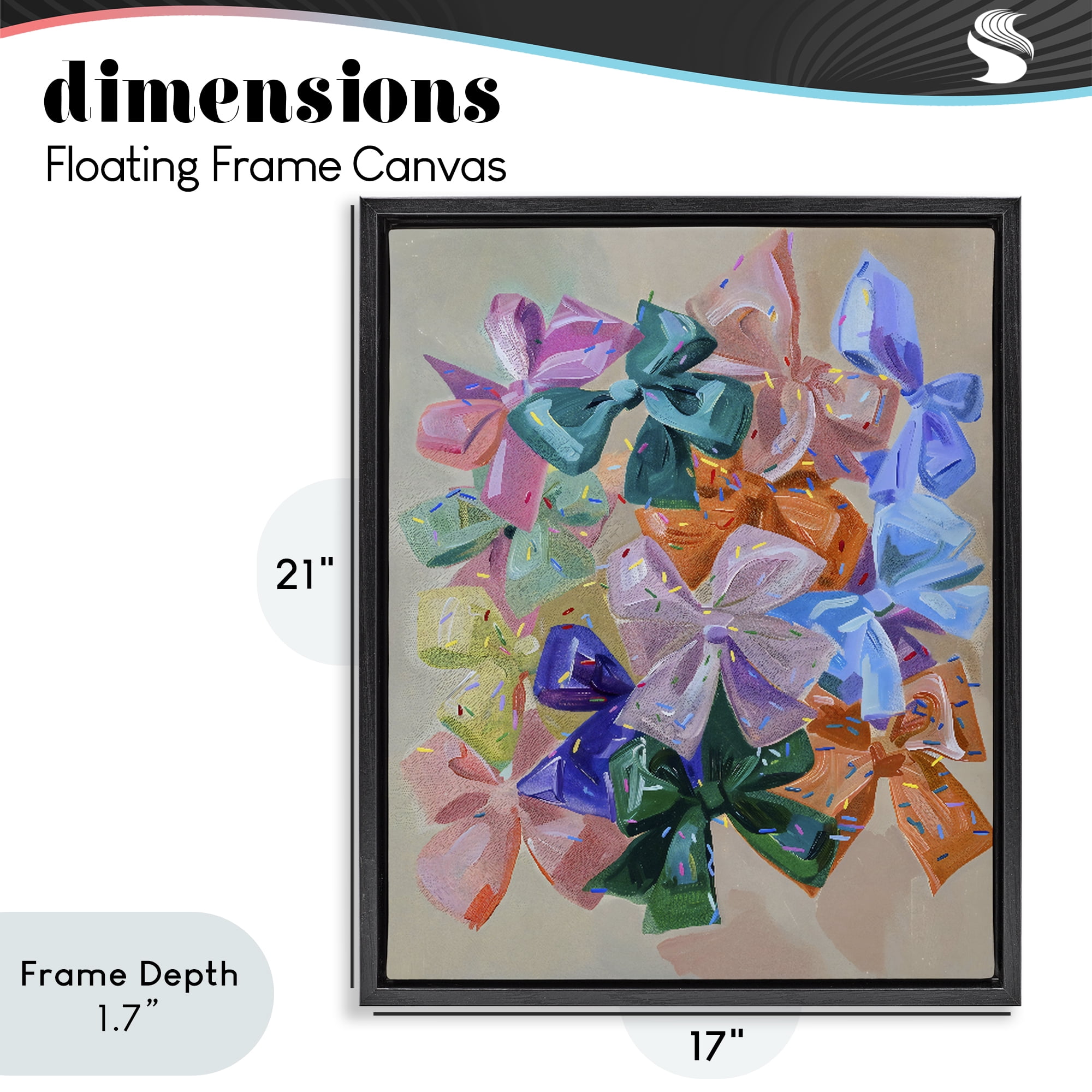 Stupell Industries Bright Bows Cluster with Sprinkles Black Framed Floater Canvas Wall Art, design by The Prints Vibe