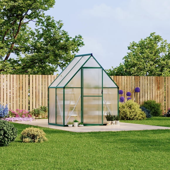 Serre à Entrée Piétonne – Polycarbonate Robuste – Cadre en Aluminium Amélioré – Porte et Évent de Toit Verrouillables – Installation Rapide – Jardin Extérieur, Cour Arrière et Pelouse – Vert
