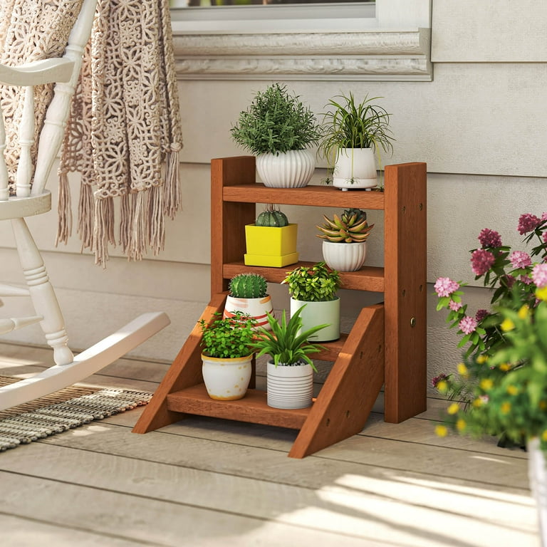 Costway 4-Tier Wood Small Flowerpot Holder Plant Stand for