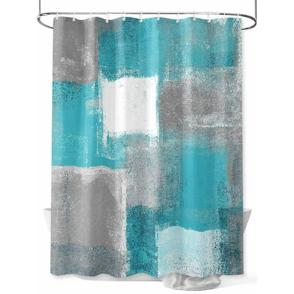 Teal Grey Shower Curtain Set ，Waterproof Fabric Shower Curtains Graffiti Art Mottled Abstract Geometric Oil Painting Shower Curtains for Bathroom,Bathroom Decor 72"x72"
