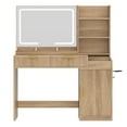 thumbnail image 4 of Craftian Vanity Desk with Mirror and Lights, Makeup Table with Charging Station- Oak, 4 of 10