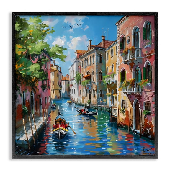 Stupell Industries Traditional Canal Boat Ride in City Black Framed Giclee Art, 12 x 12, by LSR Design Studio