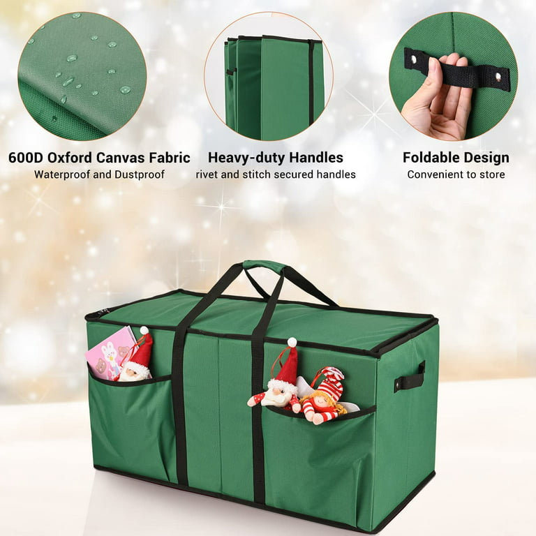 Christmas Ornament Storage Box, Xmas Decoration Organizer with Adjustable  Dividers - Keeps 128 Holiday Ornaments 3-Inch, Dual Zipper, 600D Tear-Proof