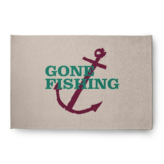 4' x 6' Simply Daisy Gone Fishing Beach Style Chenille Area Rug, Kelly Green