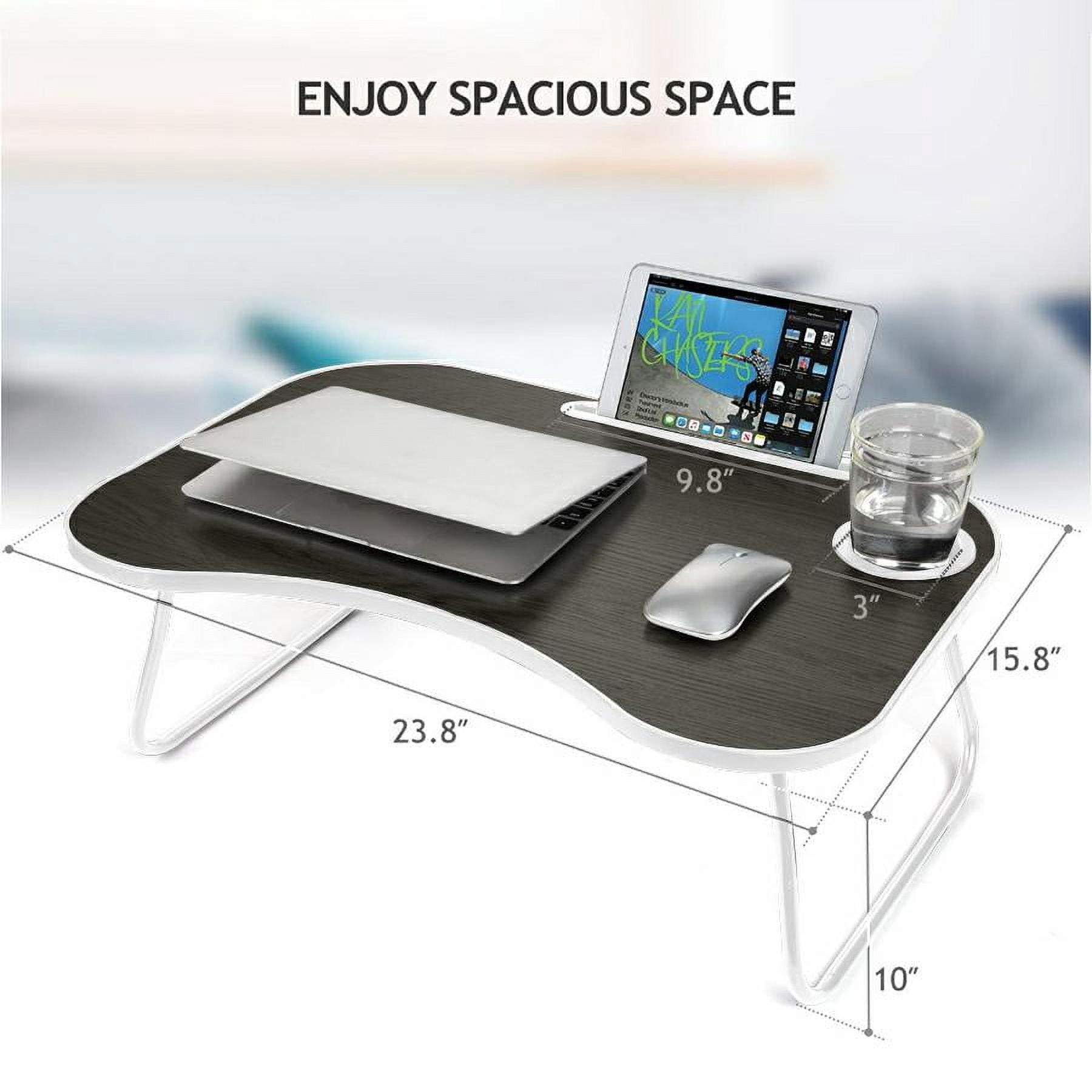 Folding Laptop Stand, 23.8 Inch Portable Black Laptop Bed Desk Lap Desk with Cup Holder, for Working Reading Writing, Eating, Watching Movies for Bed Sofa Couch Floor, Black