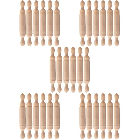 5 Pieces Mini Wood Rolling Pin Child 5.00X0.70X0.70CM
