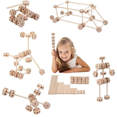 TEAMD Wooden Building Block Tinker Toys for Kids, STEM Educational Preschool Learning Toys for Children, Great Creative DIY Toys Gift for Boys and Girls
