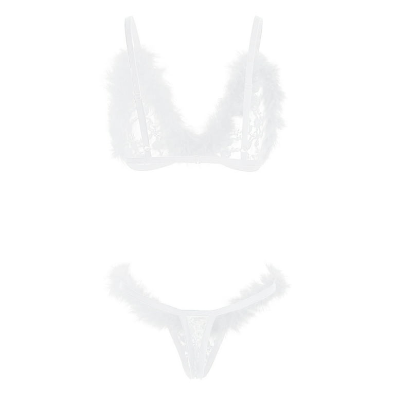 Sexy Bra and Panty Sets Women's No Underwire Bra Set V Neck Thong Large  Chest Display Small Gathered Upper (White-a, S) : : Clothing,  Shoes & Accessories