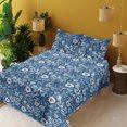 thumbnail image 2 of Ambesonne Blue Floral Fitted & Flat Sheet with Shams 4 Pcs Set, Ethnic Meadow Daisy Art, Queen, Dark Sky Blue and White, 2 of 5