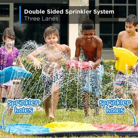 Terra Triple Lane Slip  Splash and Slide (Newest Model) for Outdoor Water Slide Party with 3 Boogie Board 16  Foot 3 Sliding Racing Lanes with Sprinklers Durable PVC Construction For Kids And Children