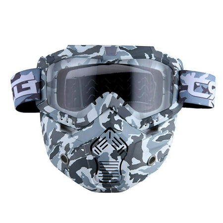 Mask Clear Lens - Motorcycle Goggles Mask, Detachable for Motocross Helmet Goggles use, Tactical Airsoft Goggles Mask: Gray Camo with Clear Lens