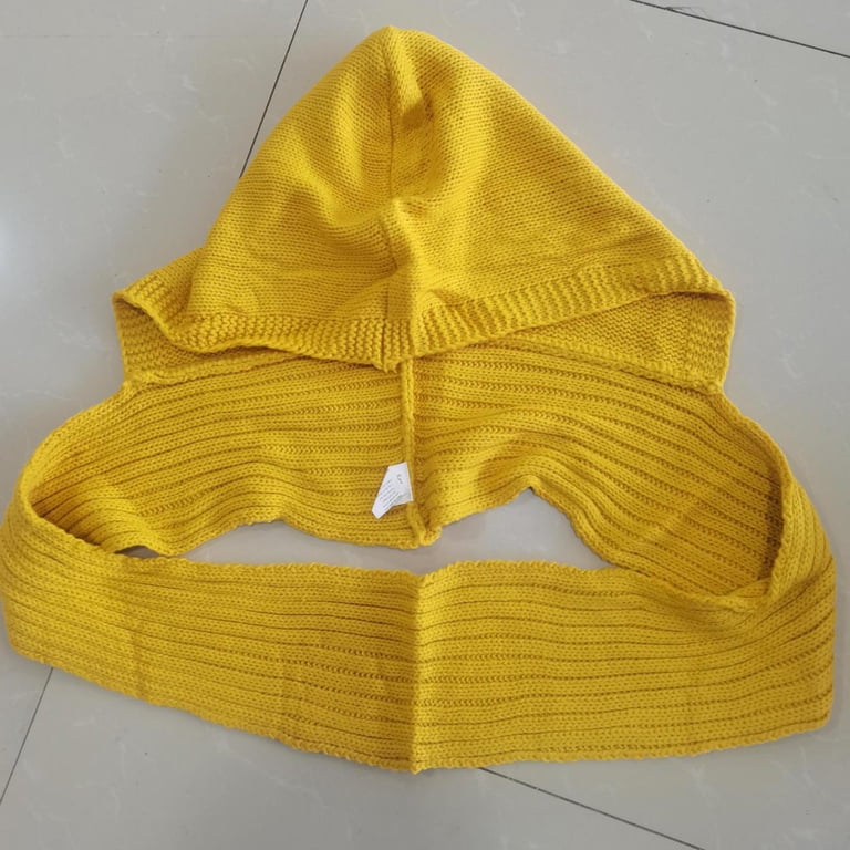 Bright Yellow Knit Hooded Scarf 1 Hooded Scarf Yellow Knitting 5 Colors Autumn Winter Women  main image 2