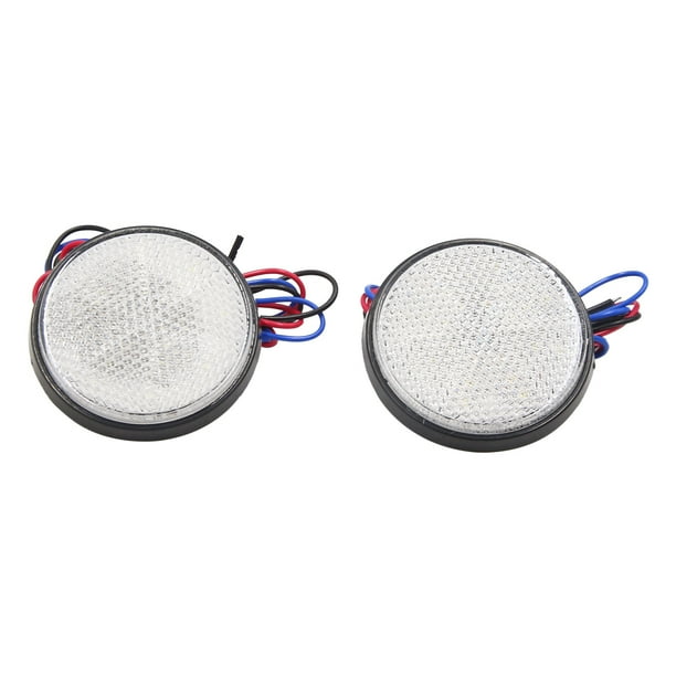 2Pcs Reflector de Luz de Stop Parada Trasera LED Blanco Forma Circular Motocicleta