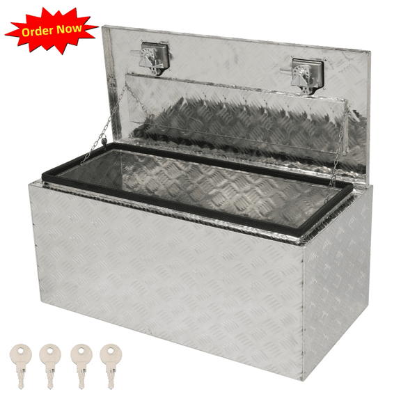 Tcbosik Heavy Duty Aluminum Tool Box, 36 inch Storage Organizer with Lock and Keys, Silver