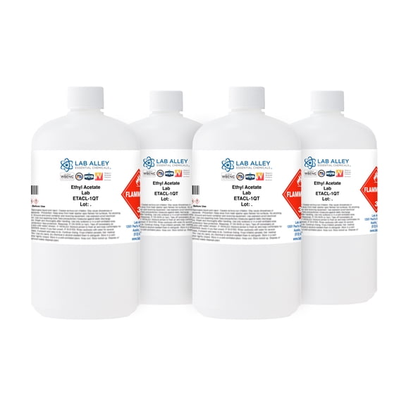 Lab Alley Ethyl Acetate, Laboratory Grade, High Purity - Pack of 4 x 1 Quart Bottles
