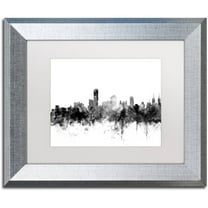 Trademark Fine Art "Adelaide Australia Skyline B&W" Canvas Art by Michael Tompsett, White Matte, Silver Frame