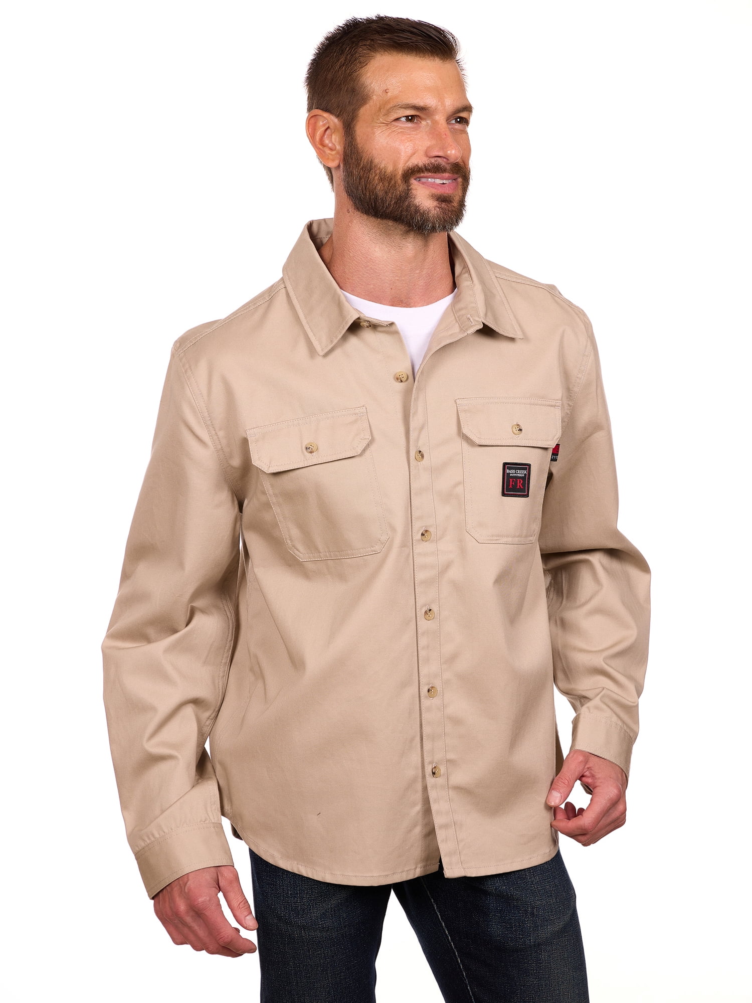 Bass Creek Outfitters Men's Flame Resistant Long Sleeve Twill Work Shirt, Sizes M-2XL