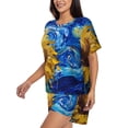 thumbnail image 3 of Womens Pajama Sets With Pocket, Whimsical Sunflowers Night Sky Lounge Sets Short Sleeve Sleepwear PJ Sets for Women, 3 of 6