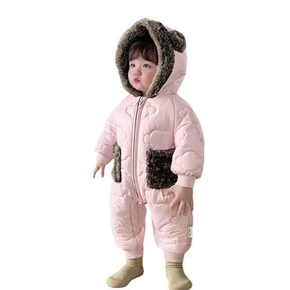 Baby Snowsuit Hooded Jumpsuit Bera Ear Baby Romper Baby Girl Outfit Warm Puffy Coat Jacket Preemie Boy Clothes 6-12 Months