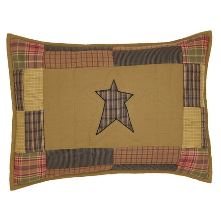 Dark Khaki Tan Primitive Bedding Sutton Cotton Hand Quilted Appliqued Star Standard Sham