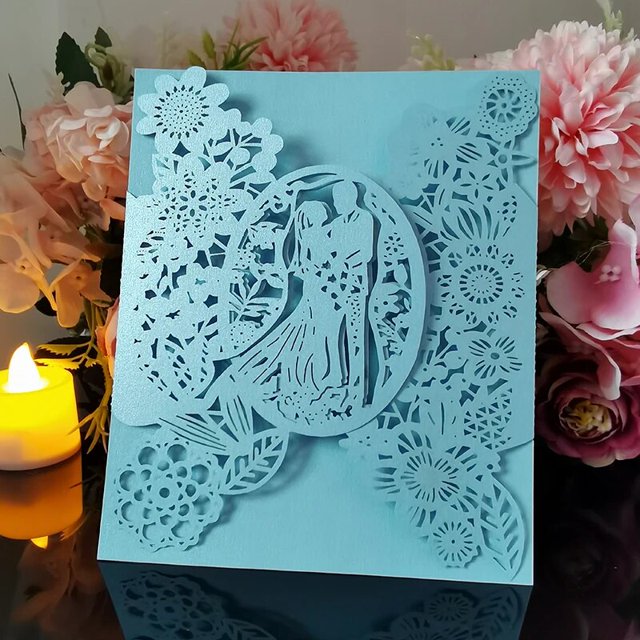Tarjeta de invitación de boda de 50 piezas, tarjetas de felicitación de bolsillo con flores para novia y novio, suministros de decoración para fiestas