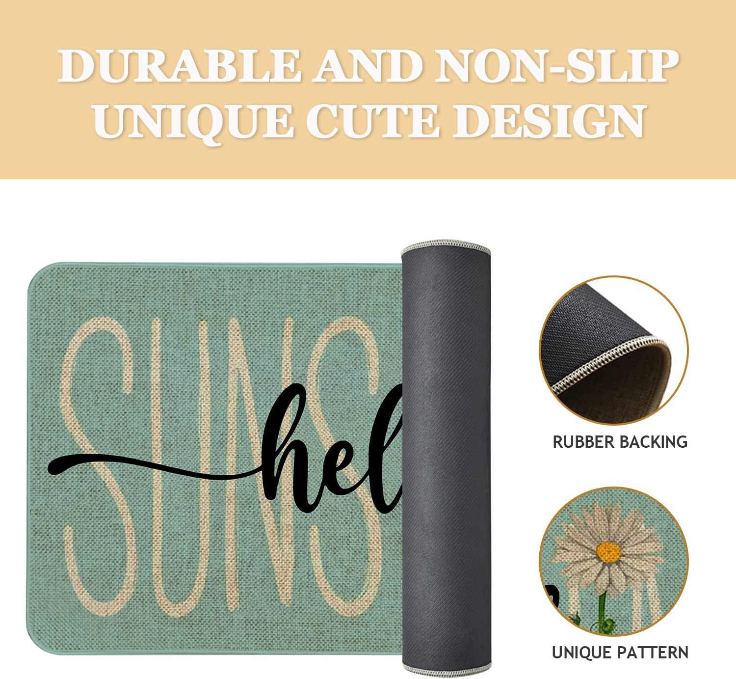 Spring Door Mat 30 X 17 Inch Hello Sunshine Daisy Doormat Indoor Outdoor Entrance Floor Rug Non Slip Spring Summer Decor Rubber Mats