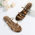 thumbnail image 4 of JeashCHAT Women's Strappy Slide Sandals Slip On Open Toe Flat Sandals Casual Summer Beach Sandals (Gold), 4 of 7
