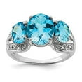 thumbnail image 3 of 925 Sterling Silver Rhodium Oval Checker-Cut Blue Topaz and Diamond Ring Size 9, 3 of 5
