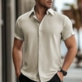 thumbnail image 2 of MIXUE Mens Casual Button Down Shirts Summer Solid Color Lapel Short Sleeve Plus Size Fashion Tops Daily-Wear,Brown,M, 2 of 9