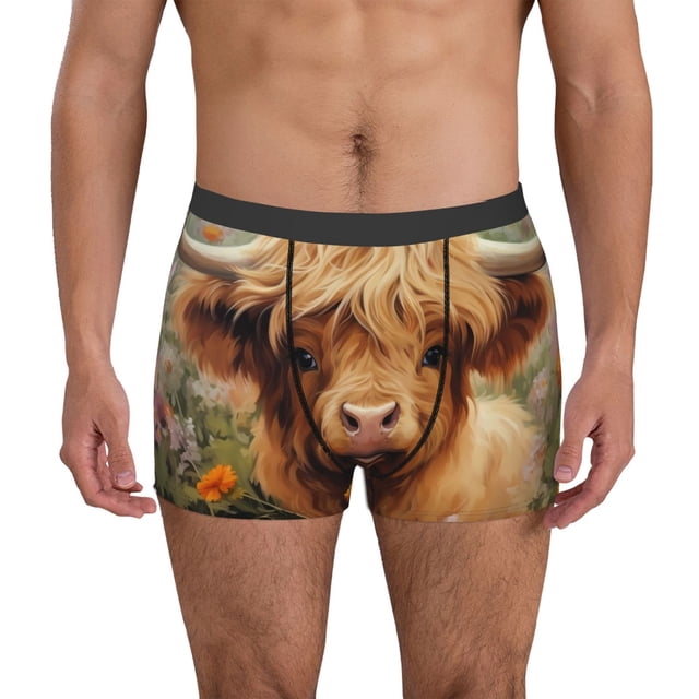 Balery Cute Floral Cow Calzoncillos bóxer para hombre, ropa interior de algodón suave y transpirable con cinturilla de nailon-Small