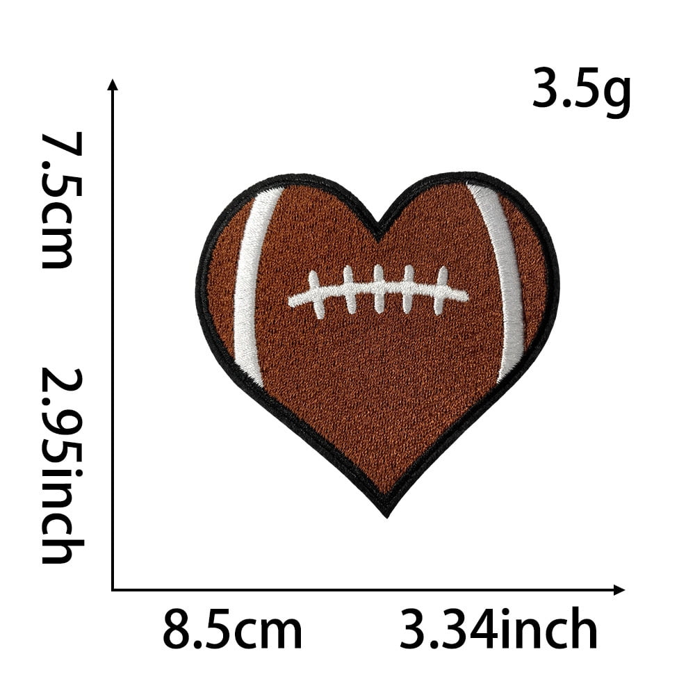 20 Pcs Heart Shaped Balls Iron on Patches, Sports Themed Patches Embroidered for Clothing Jeans Jackets Hats