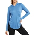 thumbnail image 6 of Cadmus Women's 3 Pack Workout Long Sleeve shirts UPF 50+ Sun Protection Dry Fit Running Shirts with Hoods,Blue ,Pink, Purple, 6 of 8