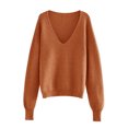 thumbnail image 6 of XFLWAM Women's Solid Color Sweater V-Neck Long Sleeve Sweater Pullover Jumper Knit Top Brown L, 6 of 8