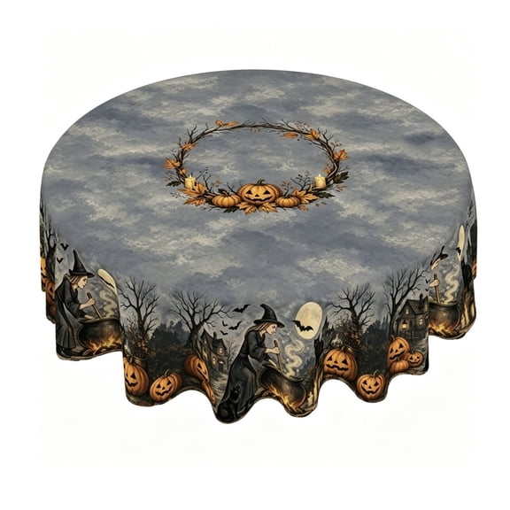 OCCOA Halloween Round Tablecloth Vintage Haunted House Waterproof Decorative Table Cover for Holiday Dinner Party Home Kitchen Dining Table Decor Gift, Multicolor