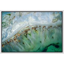 wall26 Framed Canvas Print Wall Art Teal Blue White Gemstone Crystal Landscape Nature Wilderness Digital Art Realism Decorative Close Up Colorful for Living Room, Bedroom, Office - 16"x24"