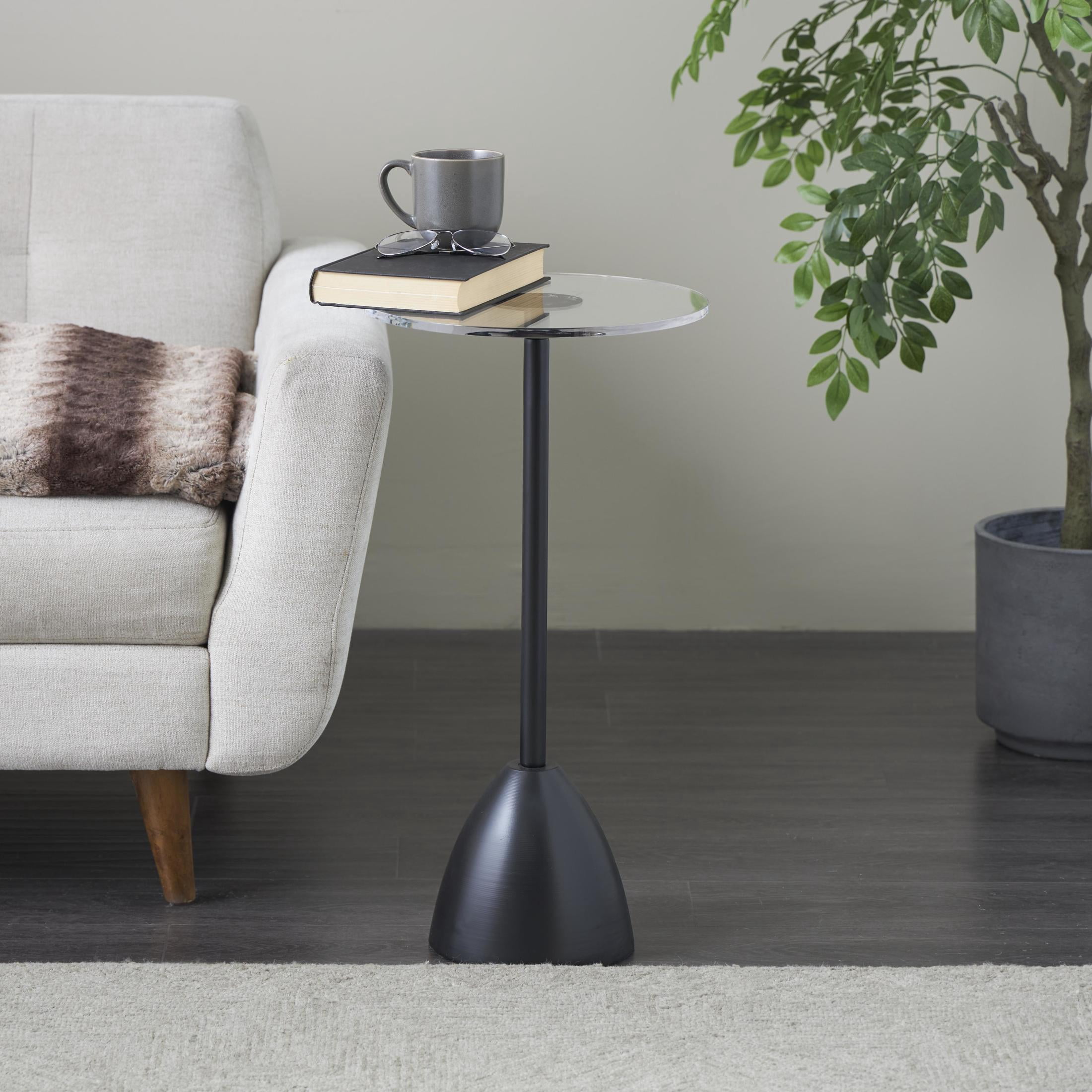 DecMode 13" x 26" Black Metal Pedestal Accent Table with Clear Acrylic Tabletop, 1-Piece