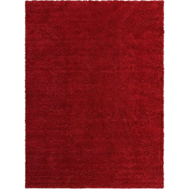 Unique Loom Everyday Shag Plush Area Rug 10' x 13' Rectangle in Cherry Red