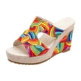 thumbnail image 7 of Womens Platform Wedge Sandals Color Block Cutout Leather Open Toe Wedges Heels Comfortable Slip on Mules Beach Vacation Slides Size 6, 7 of 7
