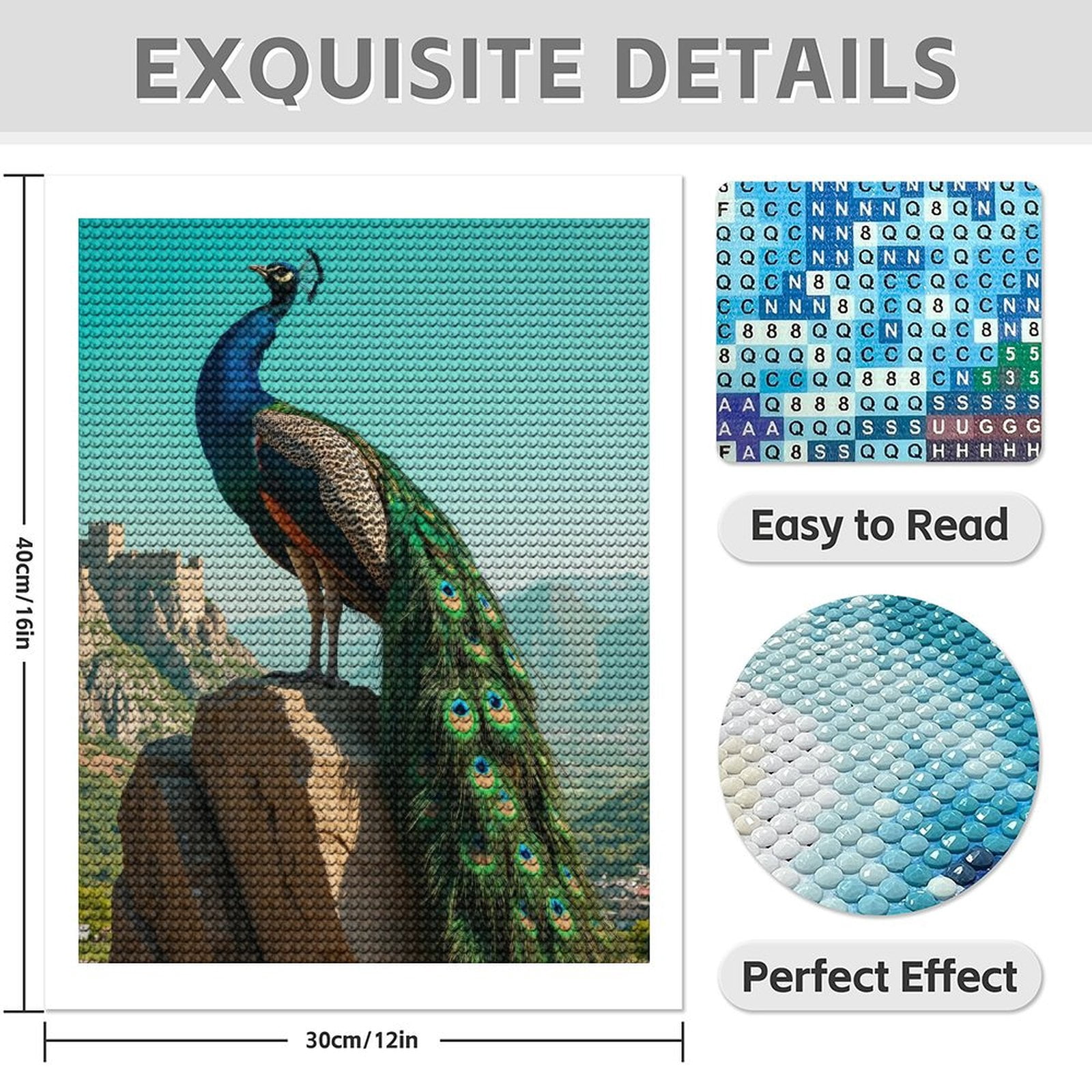 Diamond Art Kit for Adults, Peacock Castle Rock Scenic View Diamond Painting for Adults Beginners, 5D DIY Diamond Art Painting Kits, Colorful Diamond Painting Craft for Home Decor 12x16