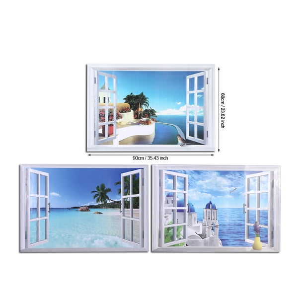 Mural de pared 3D extraíble con ventana falsa, calcomanía de pared de playa y mar para dormitorio, ba?o u oficina, respetuoso con el medio ambiente (mar Egeo) Decoración Hogareña Octpeak NO