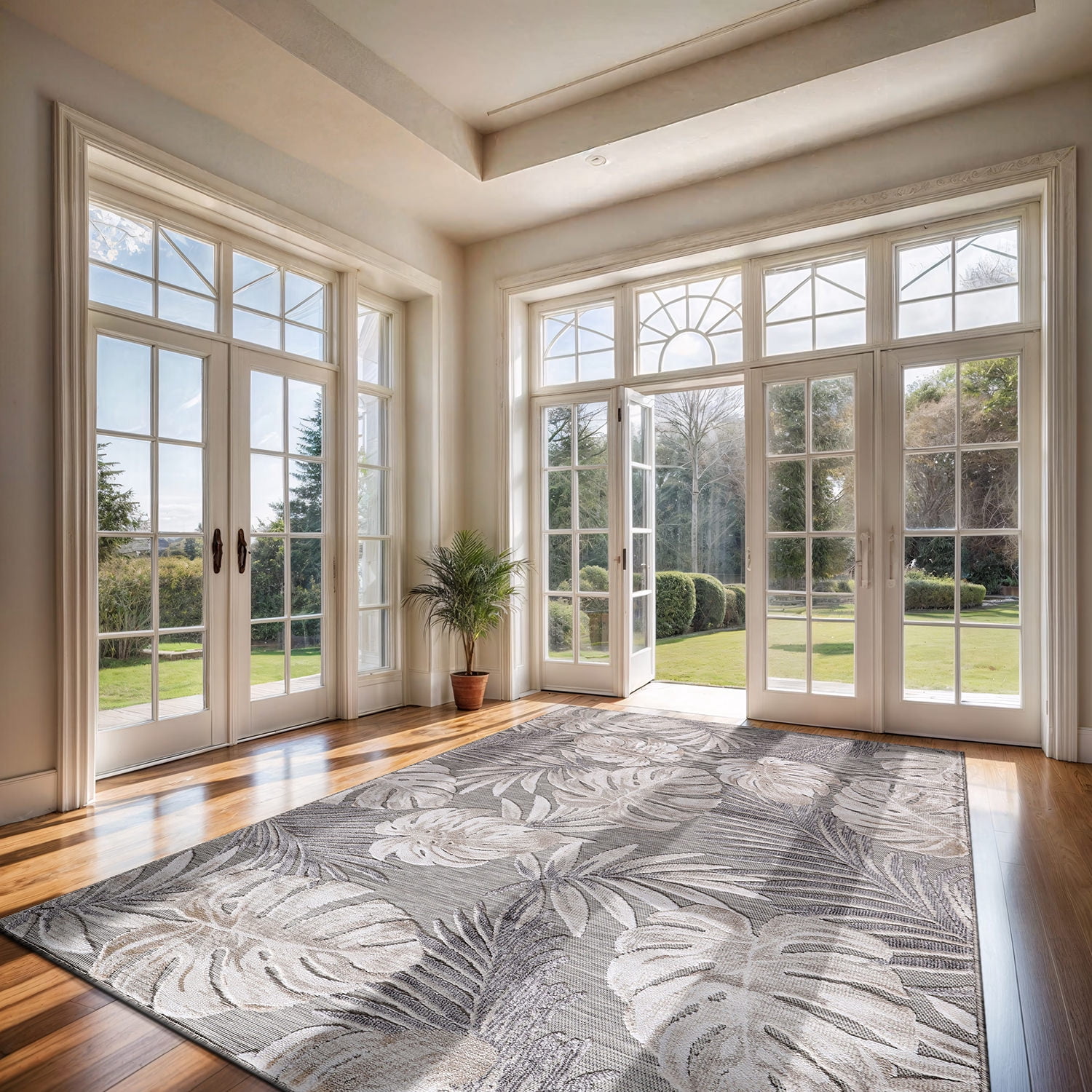 CAMILSON Spring Leaf Tropical Botanical Easy-Cleaning Non-Shedding Washable Outdoor Indoor Area Rug Beige 8x10