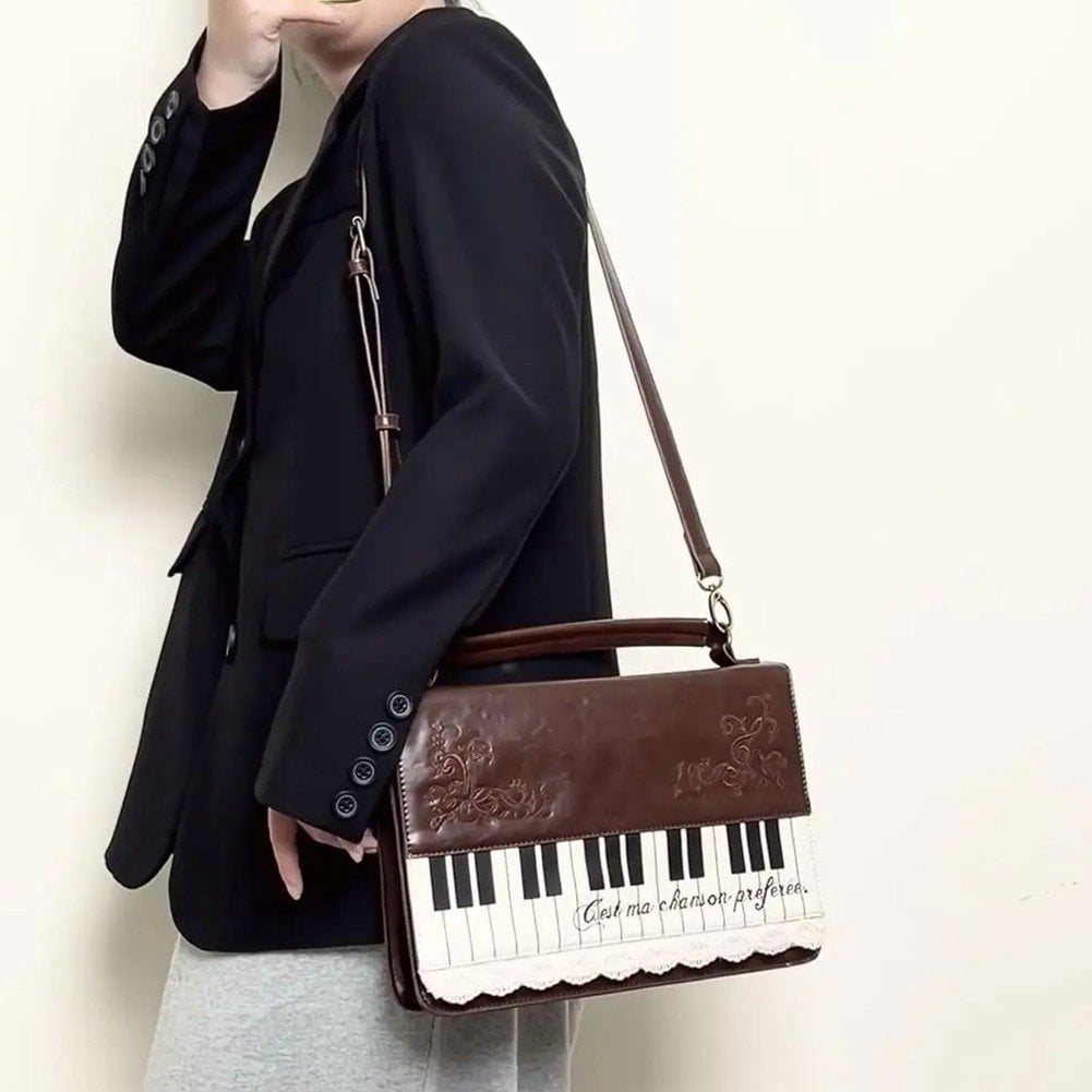 Hzzsbu Vintage Piano Crossbody Bag for Women Fairy Grunge Shoulder Bag Y2K Trendy Handbags Retro Cute Purse Streetwear